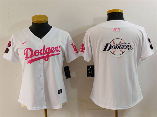 Youth Los Angeles Dodgers Team Big Logo White/Pink Vin & Kobe Patch Stitched Baseball Jersey Youth Los Angeles Dodgers Team Big Logo White/Pink Vin & Kobe Patch Stitched Baseball Jersey